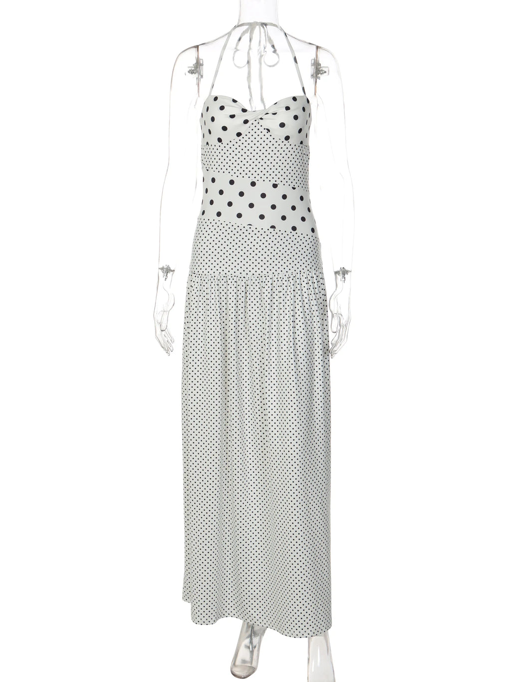 Polka-Dot Lace-Up Backless Sleeveless Maxi Dress
