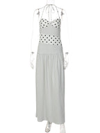 Polka-Dot Lace-Up Backless Sleeveless Maxi Dress