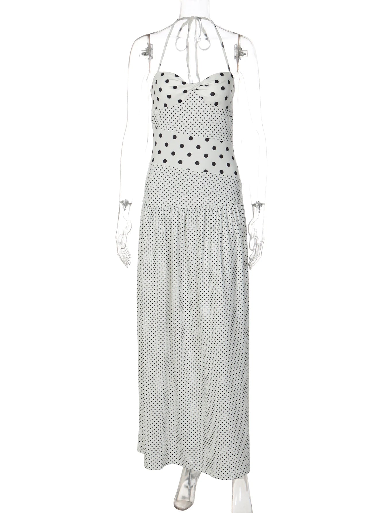 Polka-Dot Lace-Up Backless Sleeveless Maxi Dress
