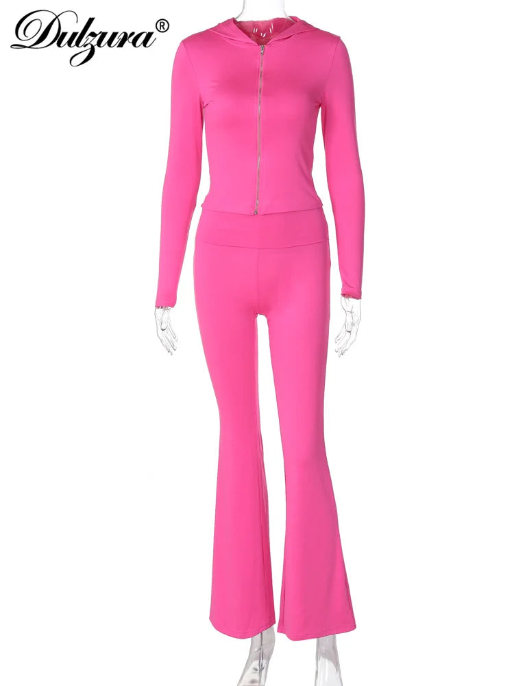 Long-Sleeve Flared Cropped Two-Piece Pants Set