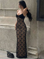 Lace Backless Sleeveless Slim-Fit Maxi Dress