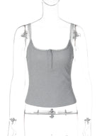 Ruffle Backless Button-Front Square-Neck Camisole Top