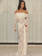 Sheer Lace-Up Ruched Backless Maxi Dress