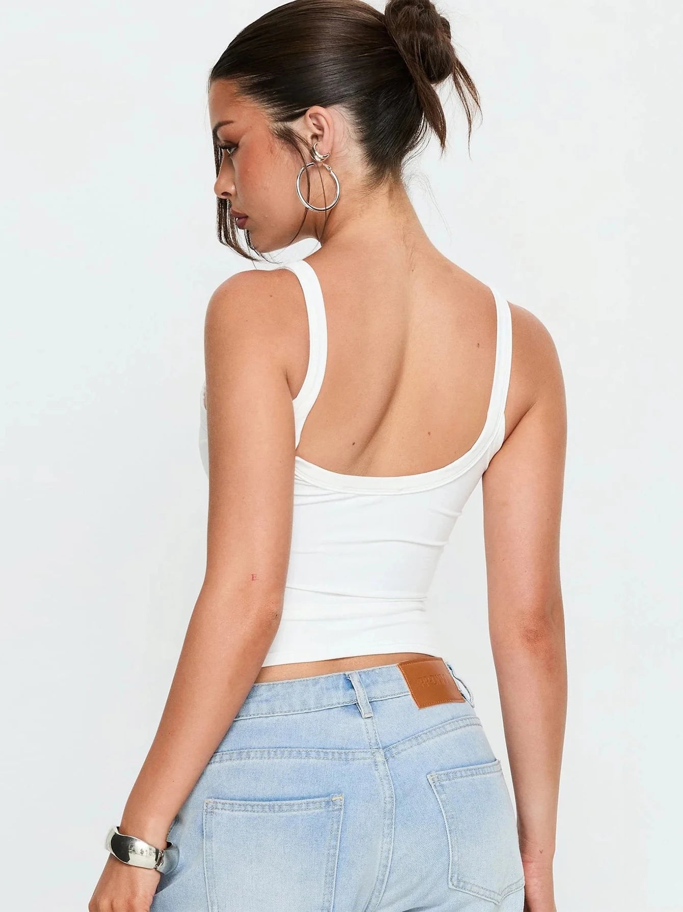 Backless Square-Neck Slim-Fit Cropped Camisole Top