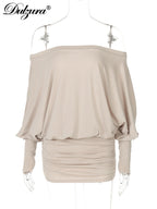 Ruched Off-Shoulder Long-Sleeve Mini Dress