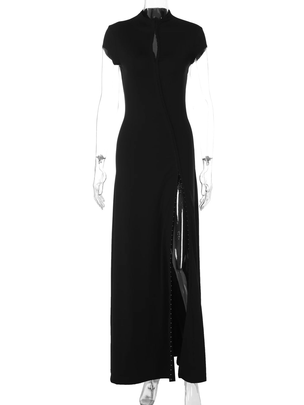 Side-Slit Short-Sleeve Cropped Maxi Dress