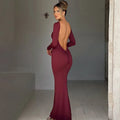 Ruched Backless Long-Sleeve Bodycon Maxi Dress