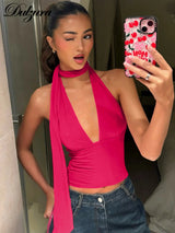 Backless V-Neck Halter Sleeveless Top