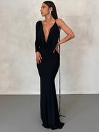 Lace-Up Long-Sleeve Maxi Dress