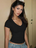 V-Neck Short-Sleeve Bodycon Slim-Fit T-Shirt