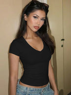 V-Neck Short-Sleeve Bodycon Slim-Fit T-Shirt