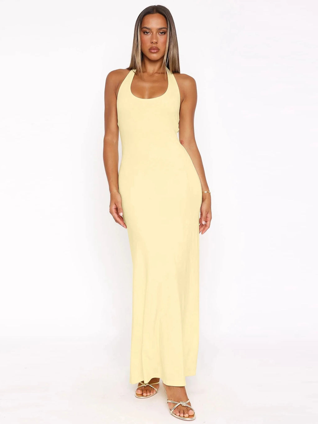 Backless Halter Sleeveless Bodycon Maxi Dress