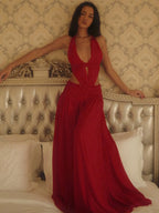Uma Lace Backless Halter Sleeveless Maxi Dress