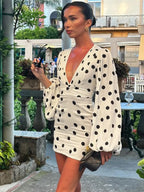 Polka-Dot V-Neck Bodycon Flared Mini Dress