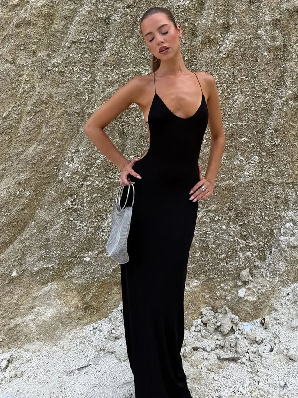 Lace-Up Backless Sleeveless Slim-Fit Maxi Dress
