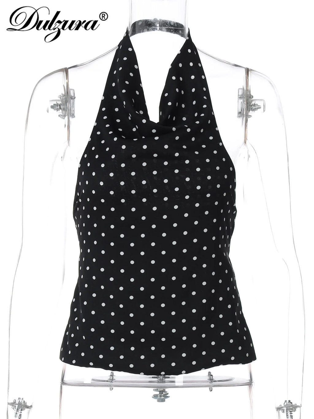 Polka-Dot Backless Halter Sleeveless Tank Top