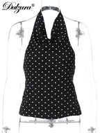 Polka-Dot Backless Halter Sleeveless Tank Top