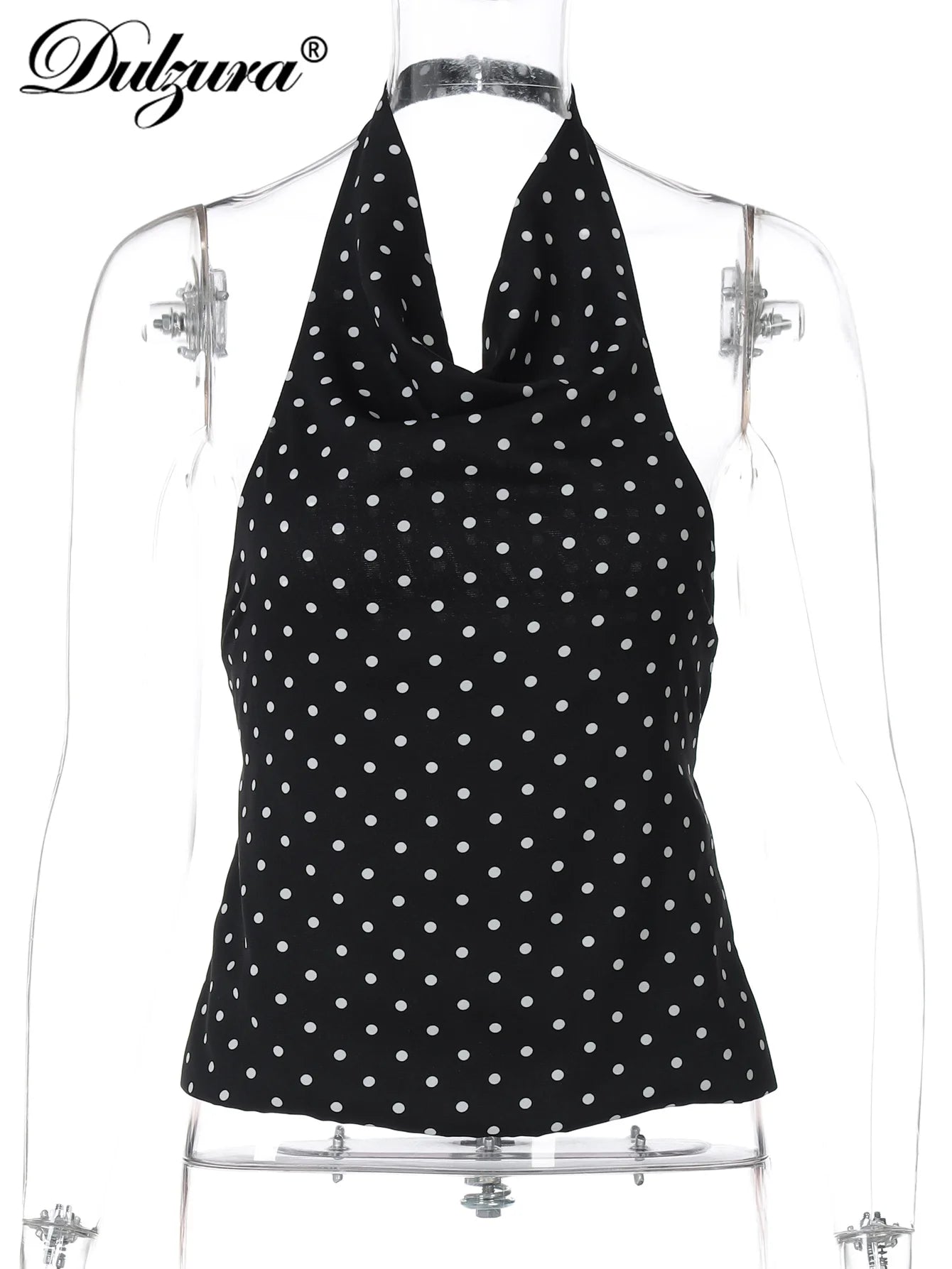Polka-Dot Backless Halter Sleeveless Tank Top