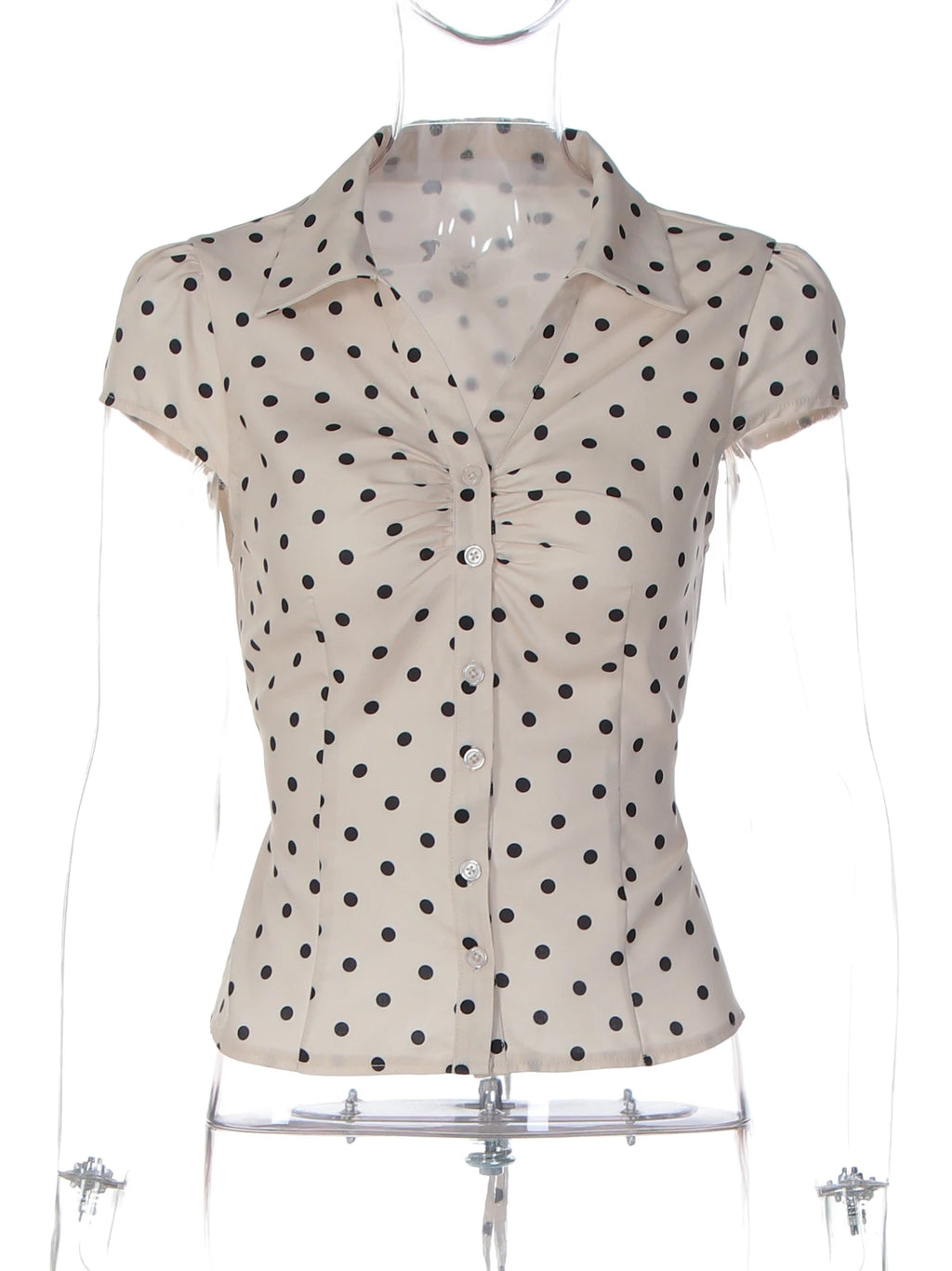 Polka-Dot Lace-Up Button-Front Short-Sleeve T-Shirt