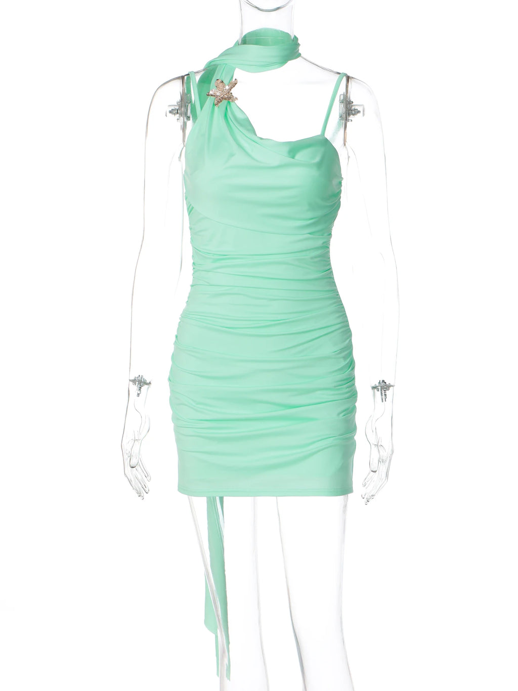 Ruched Backless Tie-Detail Sleeveless Mini Dress