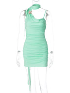 Ruched Backless Tie-Detail Sleeveless Mini Dress
