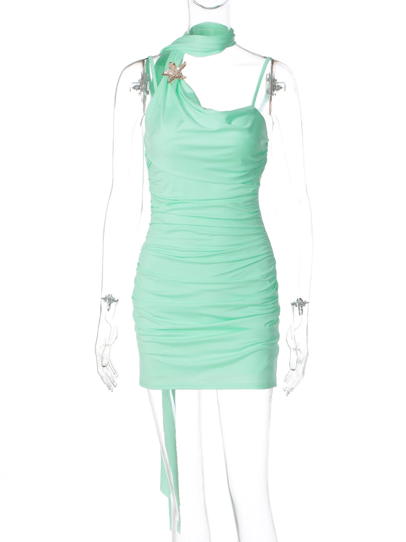 Ruched Backless Tie-Detail Sleeveless Mini Dress