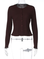 Ruffle Button-Front Long-Sleeve Cardigan