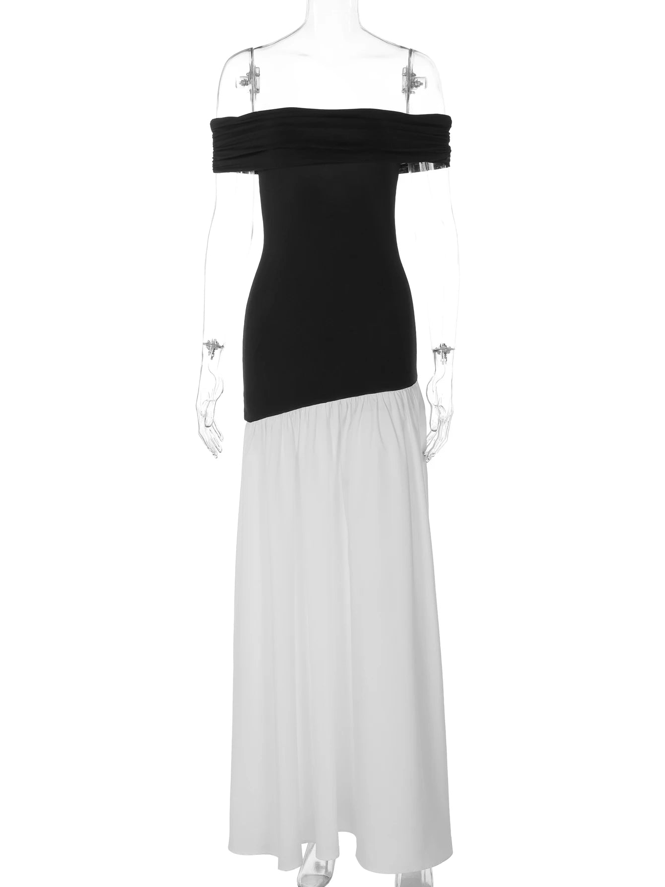 Pleated Backless Off-Shoulder Sleeveless Maxi Dress
