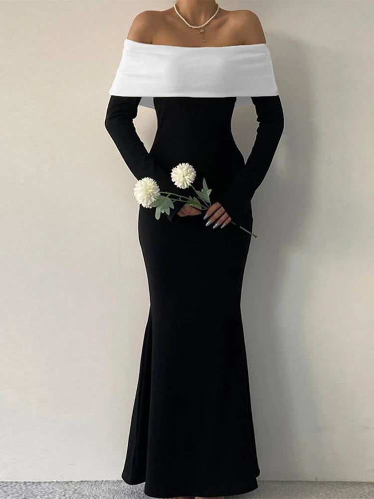 Off-Shoulder Long-Sleeve Bodycon Maxi Dress