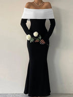 Off-Shoulder Long-Sleeve Bodycon Maxi Dress