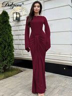 Ruched Tie-Detail Slim-Fit Flared Maxi Dress