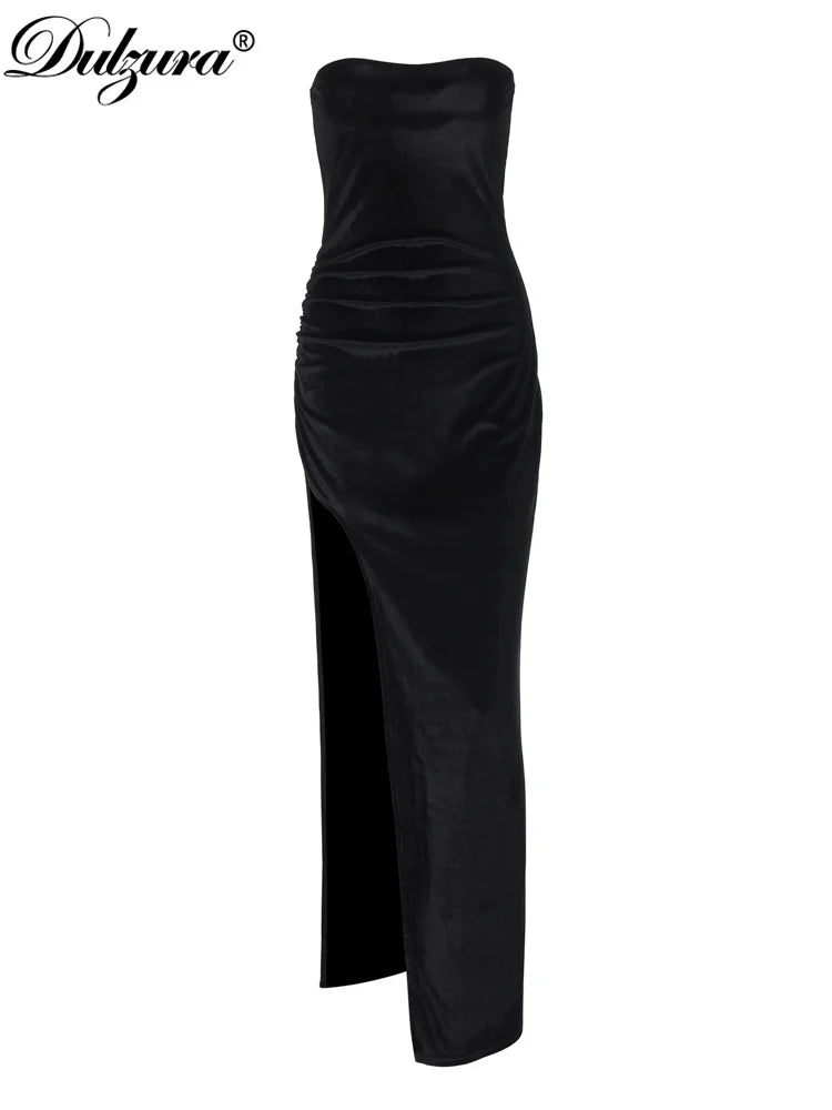 Velvet Backless Side-Slit Sleeveless Maxi Dress