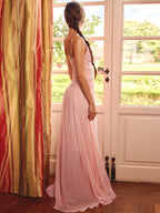 Chiffon Ruched Backless Side-Slit Maxi Dress