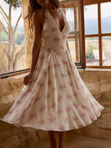 Mesh Backless Halter Sleeveless Maxi Dress