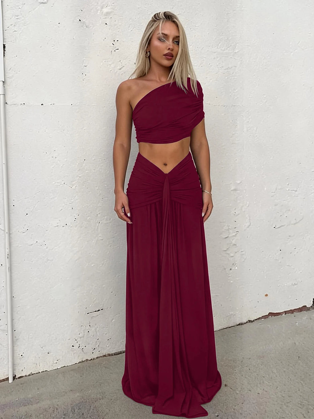 Ruched Backless Sleeveless Slim-Fit Two-Piece Set