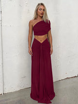 Ruched Backless Sleeveless Slim-Fit Two-Piece Set