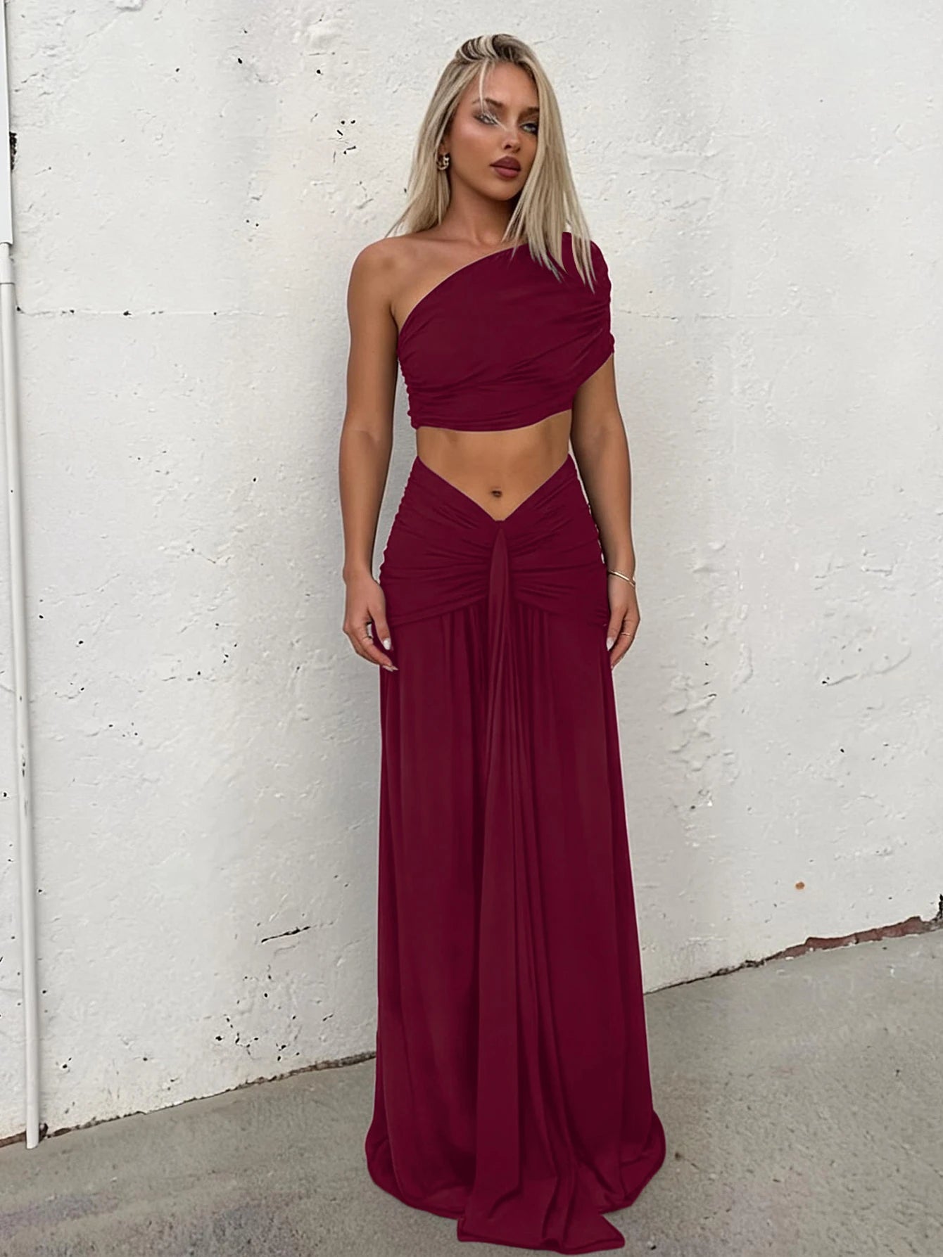 Ruched Backless Sleeveless Slim-Fit Two-Piece Set