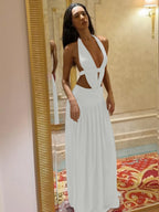 Uma Lace Backless Halter Sleeveless Maxi Dress