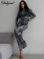 Leopard Long-Sleeve Maxi Dress