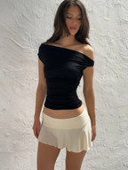 Ruched One-Shoulder Sleeveless Slim-Fit Top