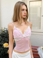 Mesh Lace Ruffle Backless Camisole Top