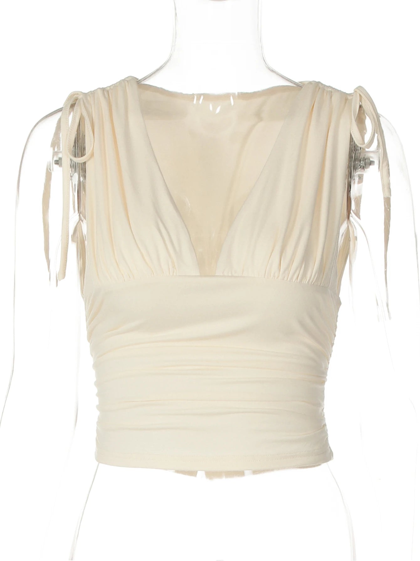 Lace-Up Ruched V-Neck Sleeveless Top
