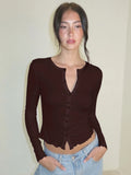 Ruffle Button-Front Long-Sleeve Cardigan