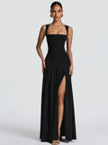 Backless Side-Slit Tie-Detail Sleeveless Maxi Dress