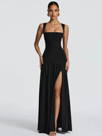 Backless Side-Slit Tie-Detail Sleeveless Maxi Dress