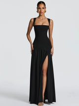Backless Side-Slit Tie-Detail Sleeveless Maxi Dress