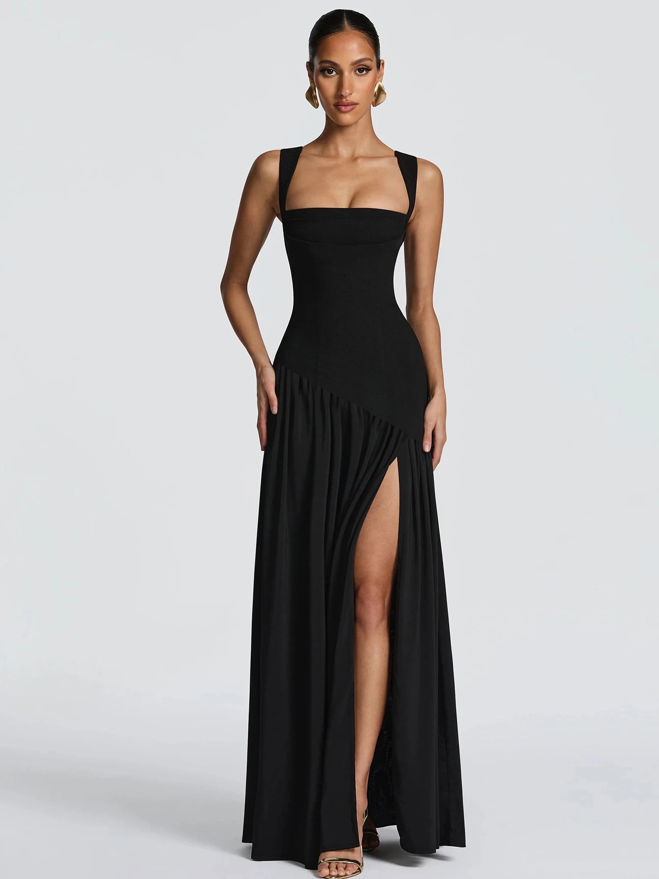 Backless Side-Slit Tie-Detail Sleeveless Maxi Dress