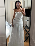 Polka-Dot Lace-Up Backless Sleeveless Maxi Dress