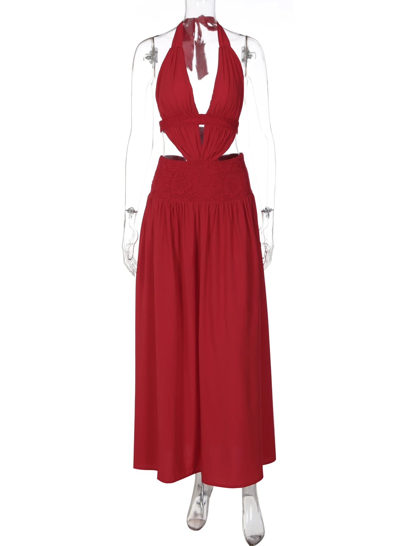 Uma Lace Backless Halter Sleeveless Maxi Dress