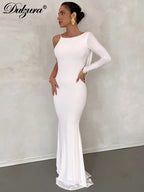 Lace-Up Long-Sleeve Maxi Dress